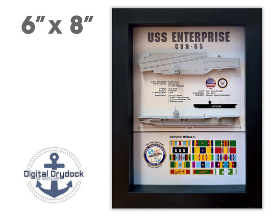 Enterprise CVN-65, Memorial Display Shadow Box, Navy, Aircraft Carrier, 6" x 8"