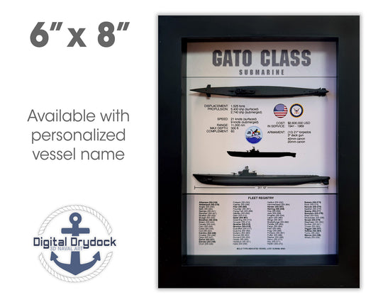 Gato Class Submarine Memorial Display Shadow Box, 6" x 8", Black