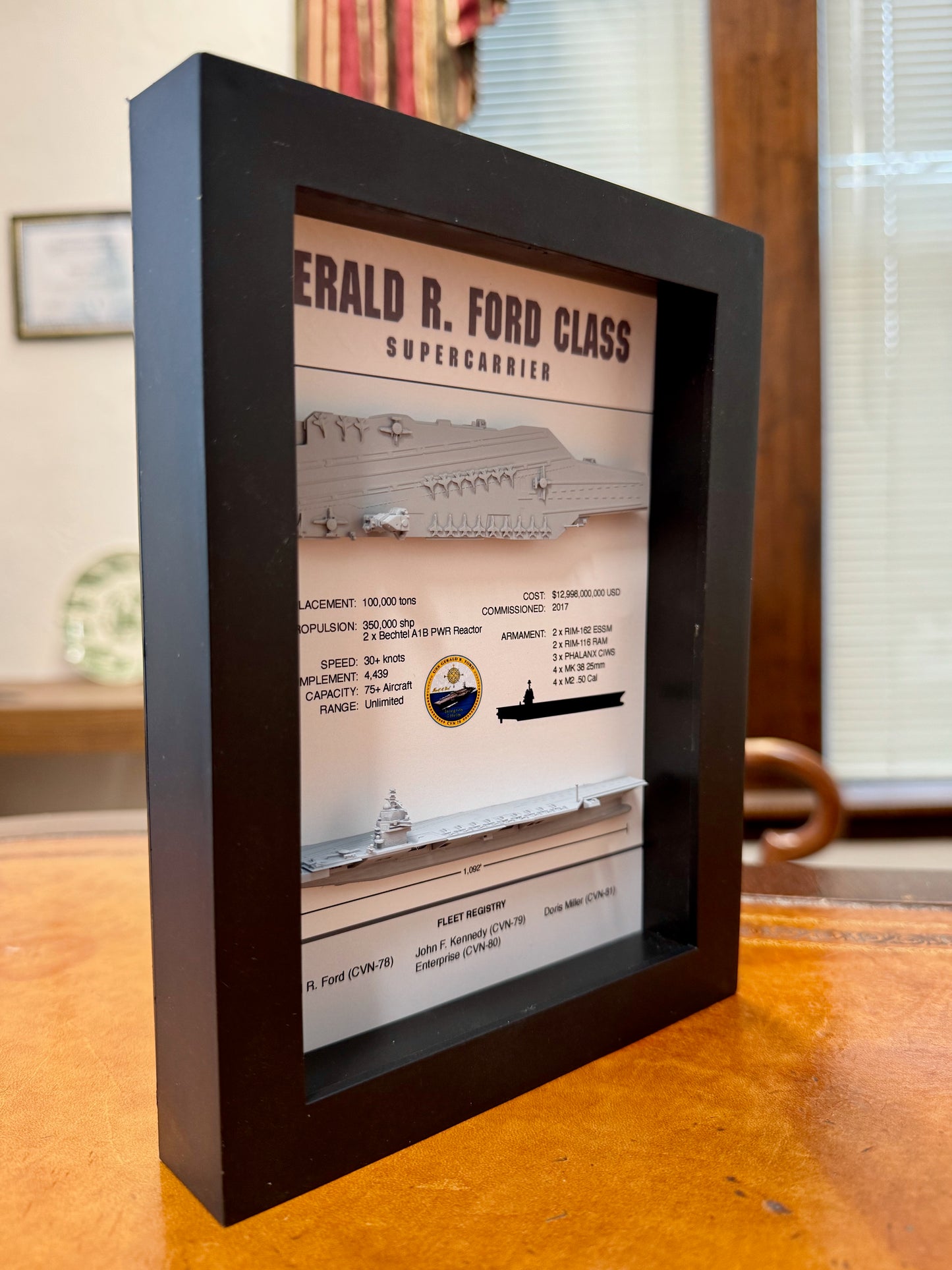 Gerald R Ford Class Display Shadow Box, CVN-78, 6" x 8", Black