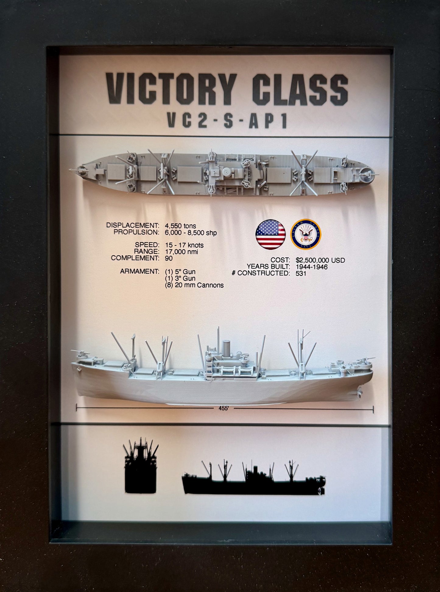 Victory Ship Memorial Display Shadow Box, 6" x 8", Black