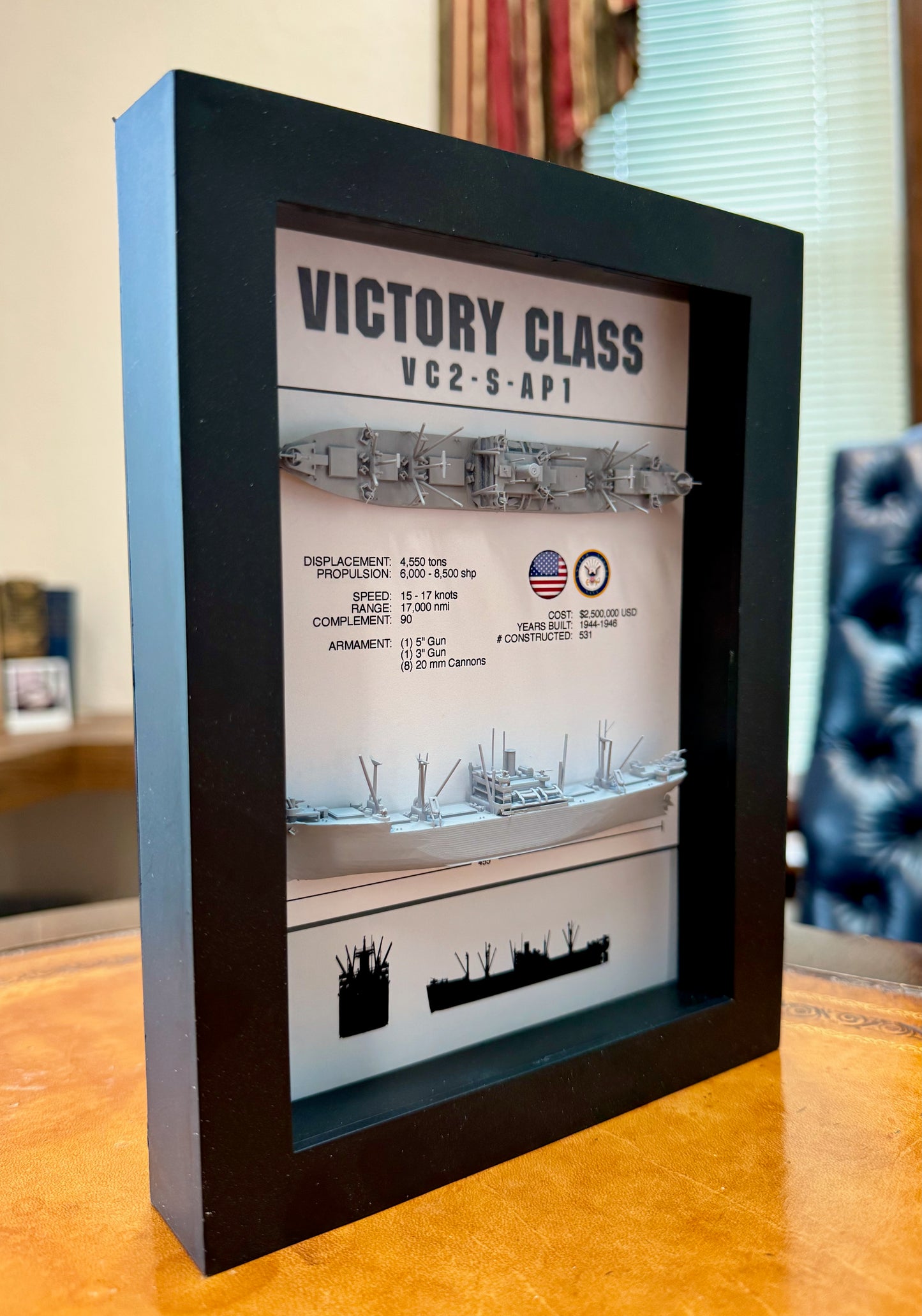 Victory Ship Memorial Display Shadow Box, 6" x 8", Black