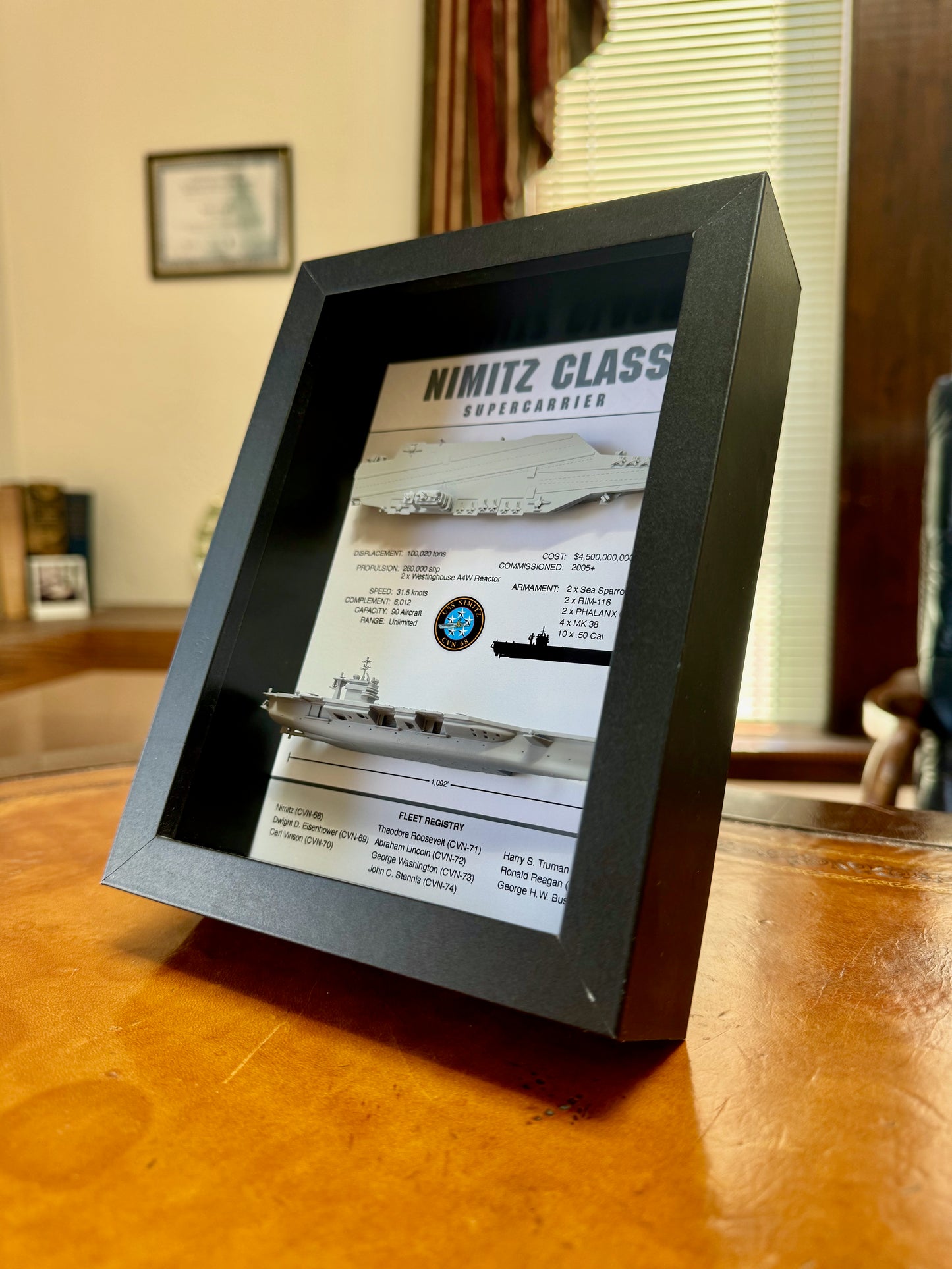 Nimitz Class Carrier Display Shadow Box, CVN-68, 6" x 8", Black