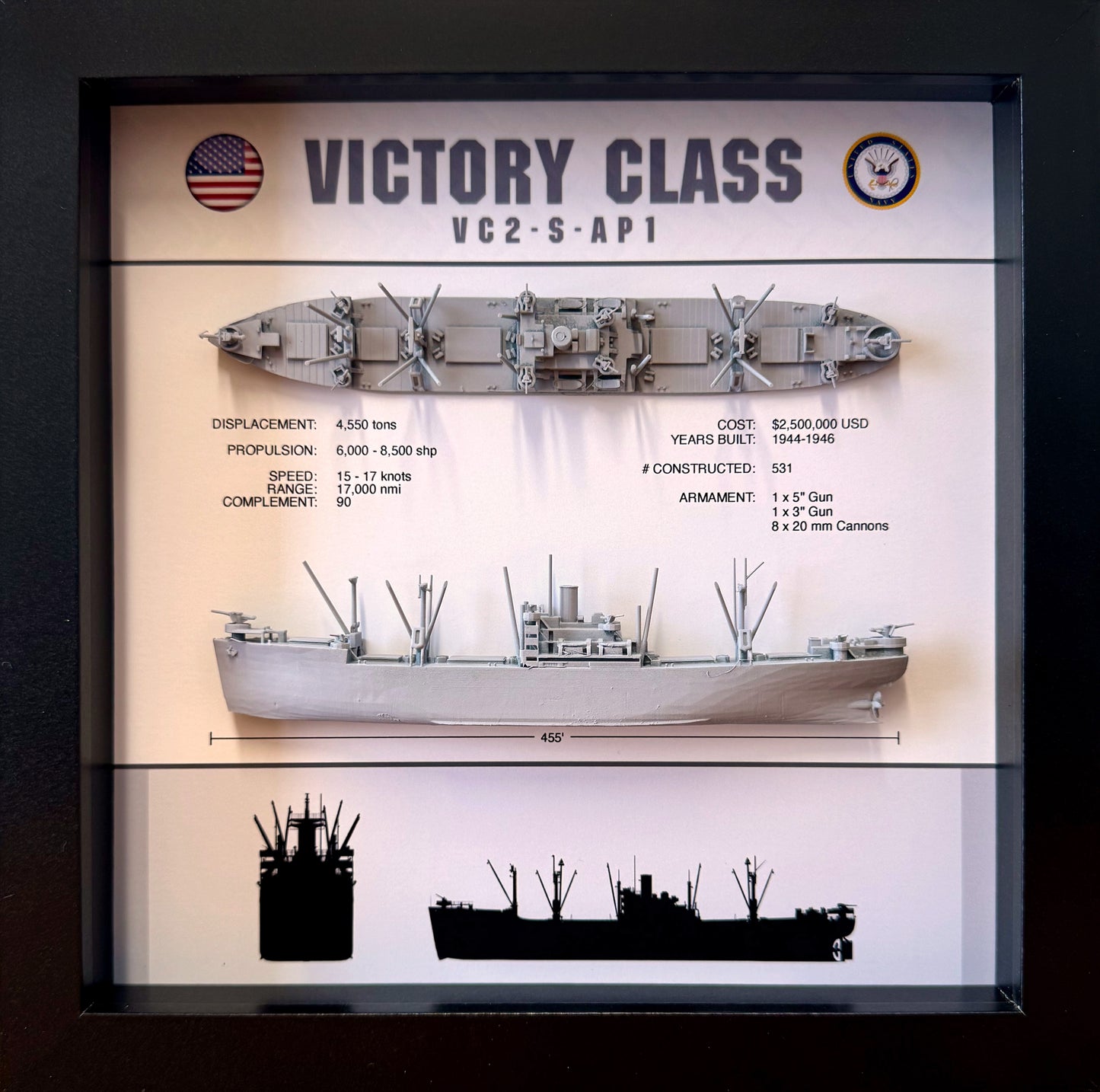 Victory Ship Class Shadow Display Box, VC2-AP1 , 9" x 9"