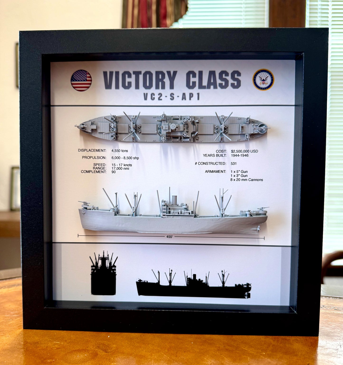 Victory Ship Class Shadow Display Box, VC2-AP1 , 9" x 9"