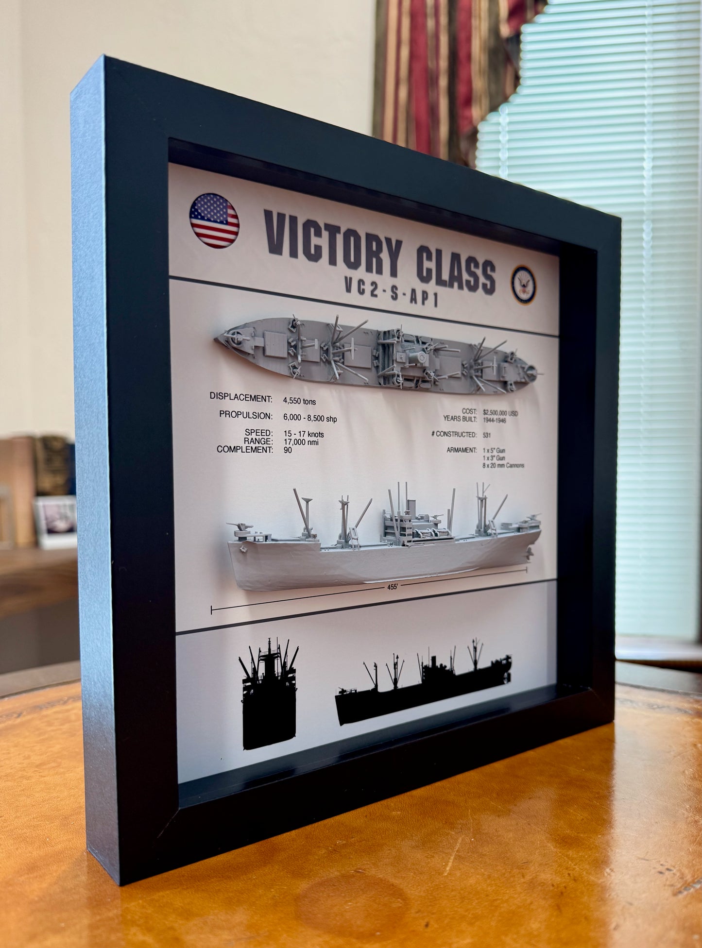 Victory Ship Class Shadow Display Box, VC2-AP1 , 9" x 9"