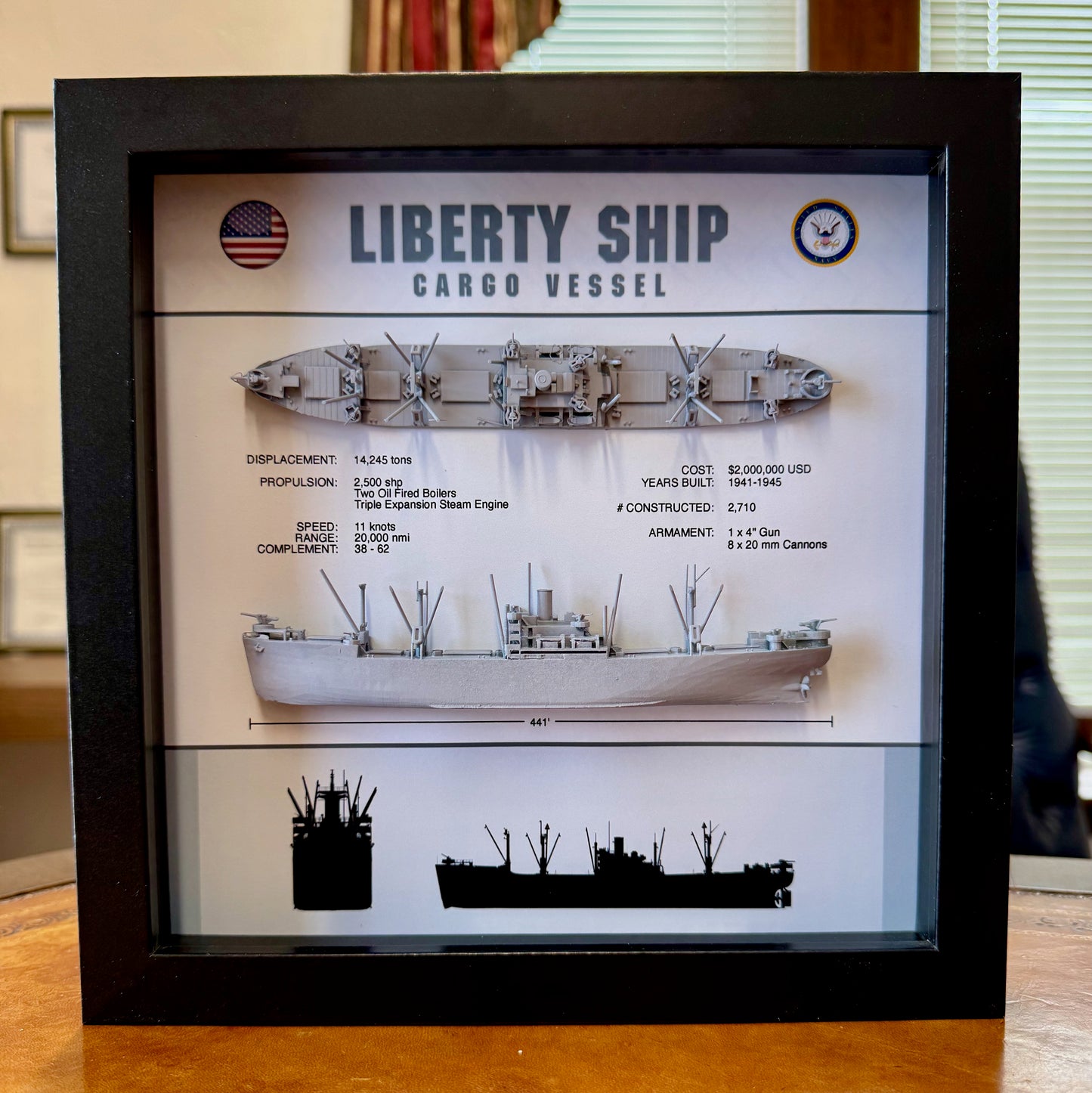 Liberty Ship Shadow Display Box, 9" x 9"