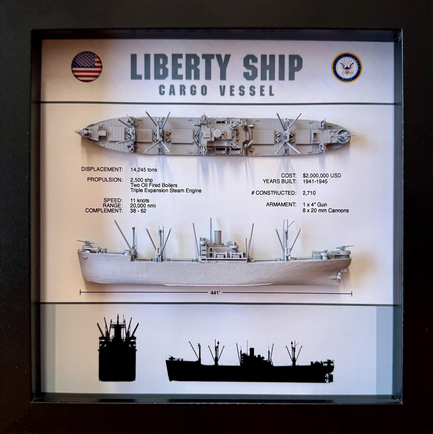 Liberty Ship Shadow Display Box, 9" x 9"