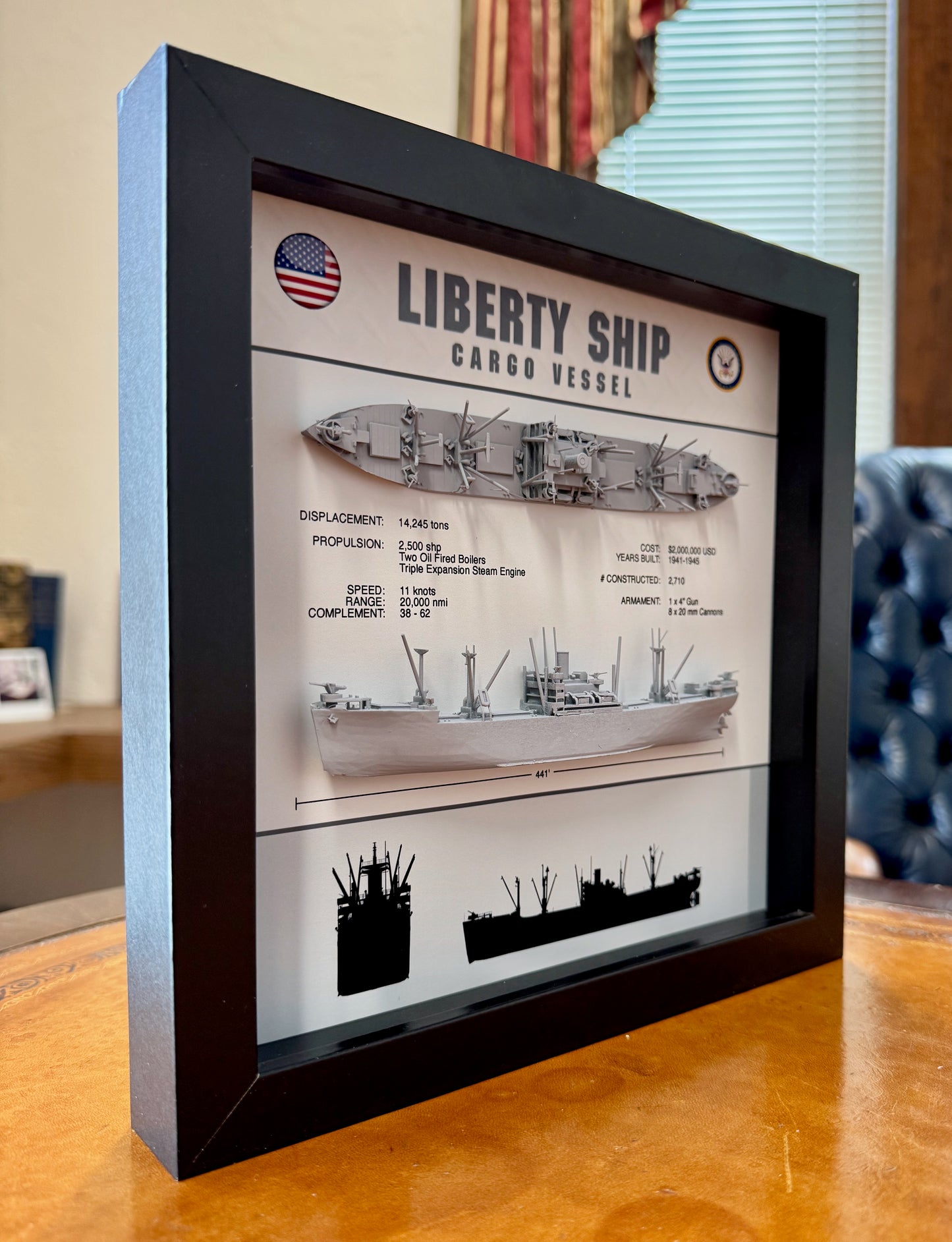 Liberty Ship Shadow Display Box, 9" x 9"