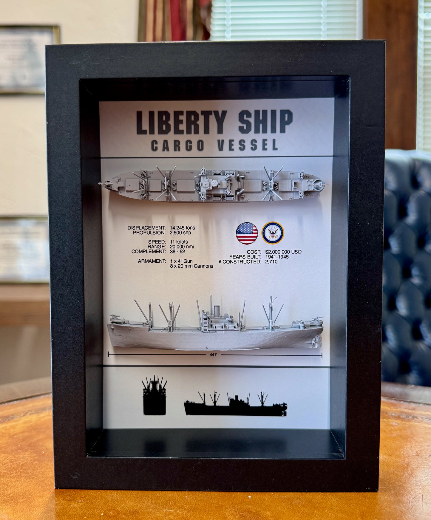 Liberty Ship Memorial Display Shadow Box, 6" x 8", Black