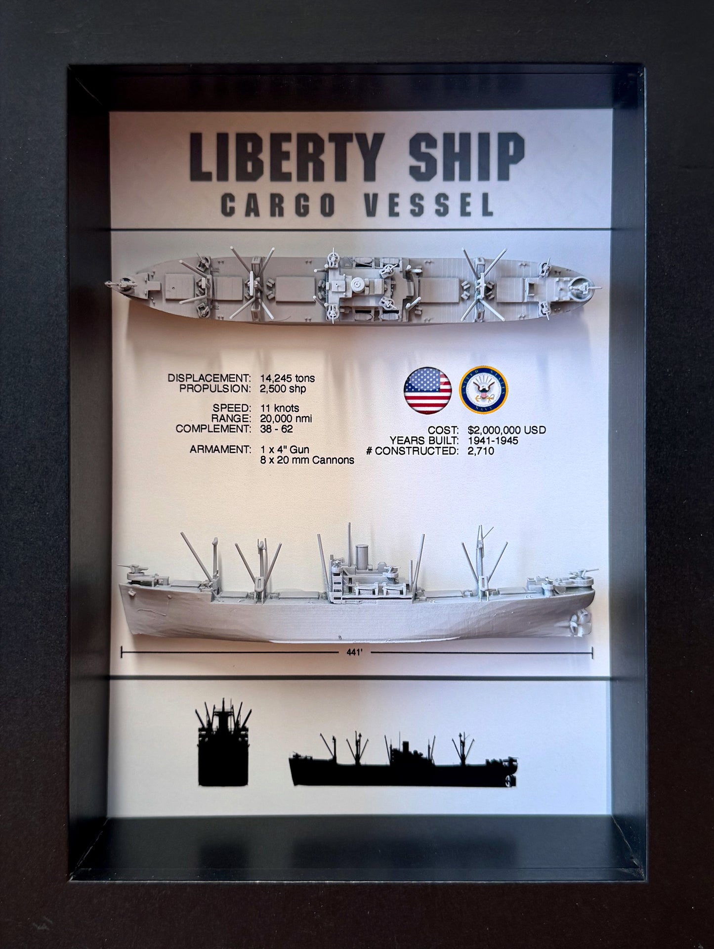 Liberty Ship Memorial Display Shadow Box, 6" x 8", Black