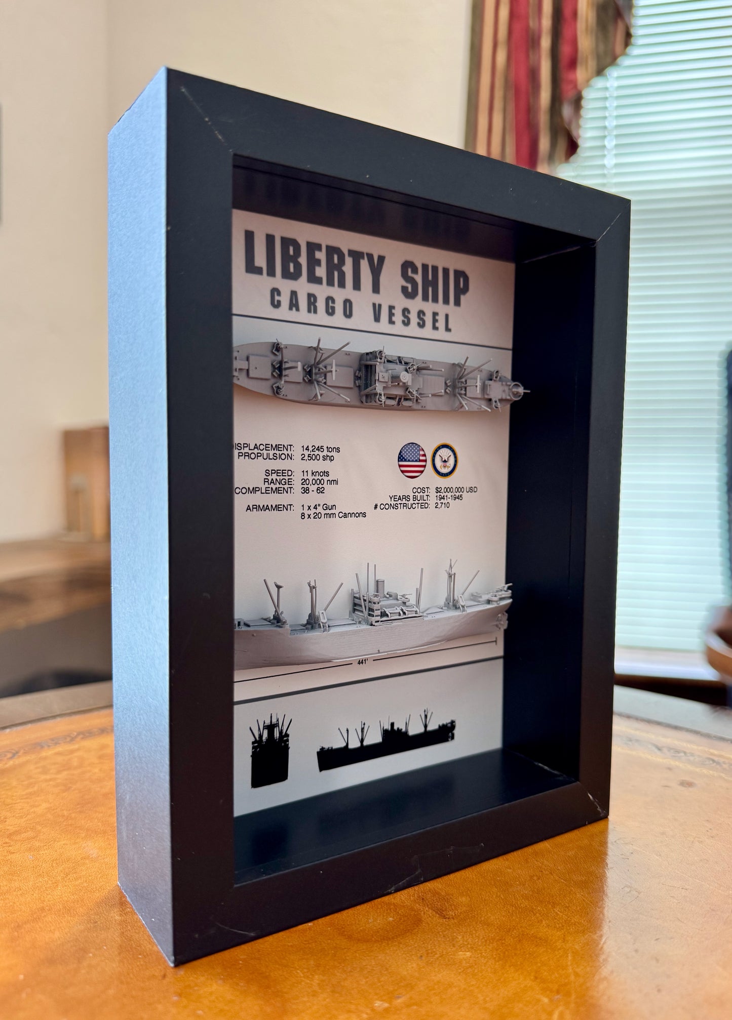 Liberty Ship Memorial Display Shadow Box, 6" x 8", Black