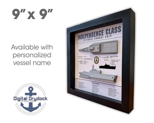 Independence Class Memorial Display Shadow Box, Littoral Combat Ship, 9" x 9", Black