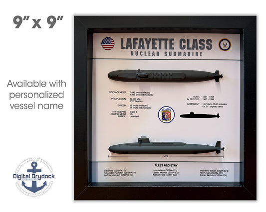 Lafayette Class Submarine Memorial Display Shadow Box, 9" x 9", Black