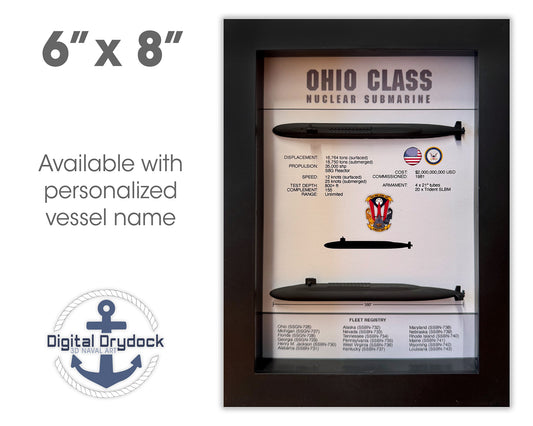 Ohio Class Submarine Memorial Display Shadow Box, 6" x 8", Black