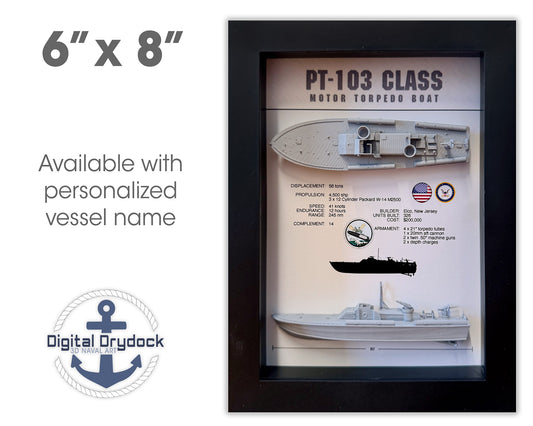 PT-103 Class Torpedo Boat Memorial Display Shadow Box, PT-109, 6" x 8", Black