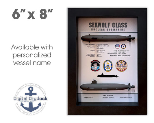 Seawolf Class Submarine Memorial Display Shadow Box, 6" x 8", Black