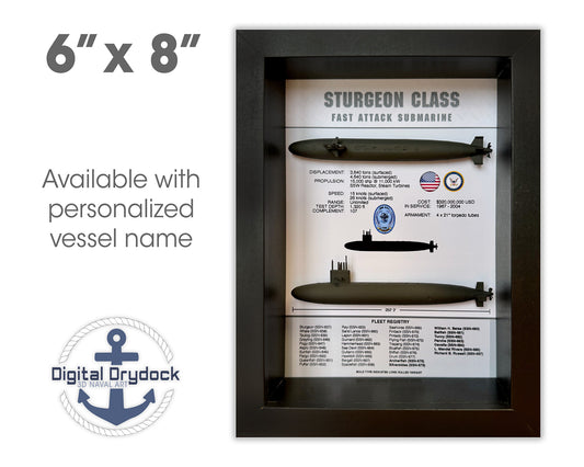 Sturgeon Class Submarine Memorial Display Shadow Box, 6" x 8", Black