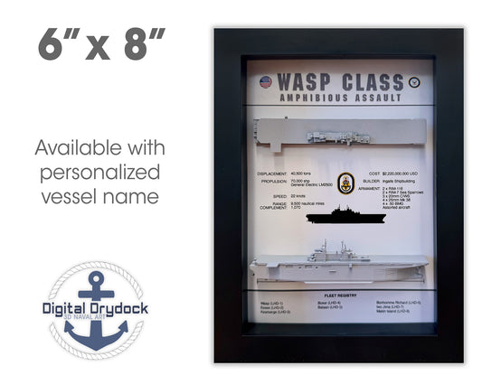 Wasp Class Amphibious Assault Vessel Memorial Display Shadow Box, 6" x 8", Black