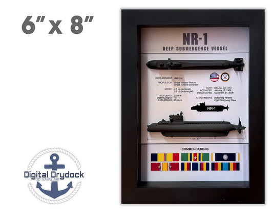 NR-1 Submarine, Deep Submergence Vessel, Memorial Display, Shadow Box, 6" x 8", Black