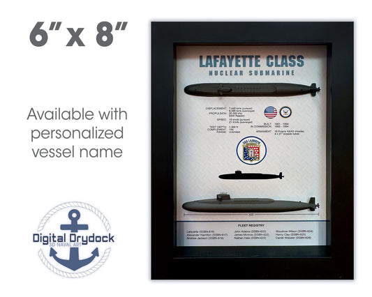 Lafayette Class Submarine Memorial Display Shadow Box, 6" x 8", Black