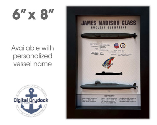 James Madison Class, Submarine Memorial Display Shadow Box, 6" x 8", Black