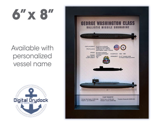 George Washington Class, 598 Class, Submarine Memorial Display Shadow Box, 6" x 8", Black