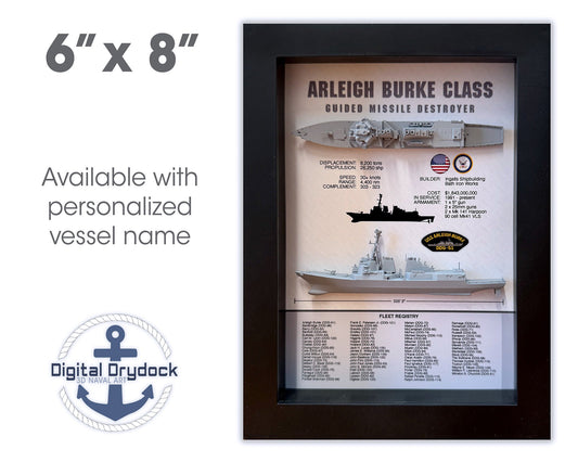 Arleigh Burke Class Destroyer Memorial Display Shadow Box, 6" x 8", Black