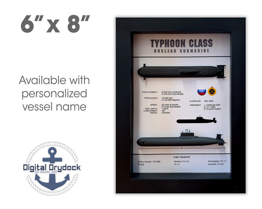 Typhoon Class Submarine Memorial Display Shadow Box, Akula Class, 6" x 8", Black